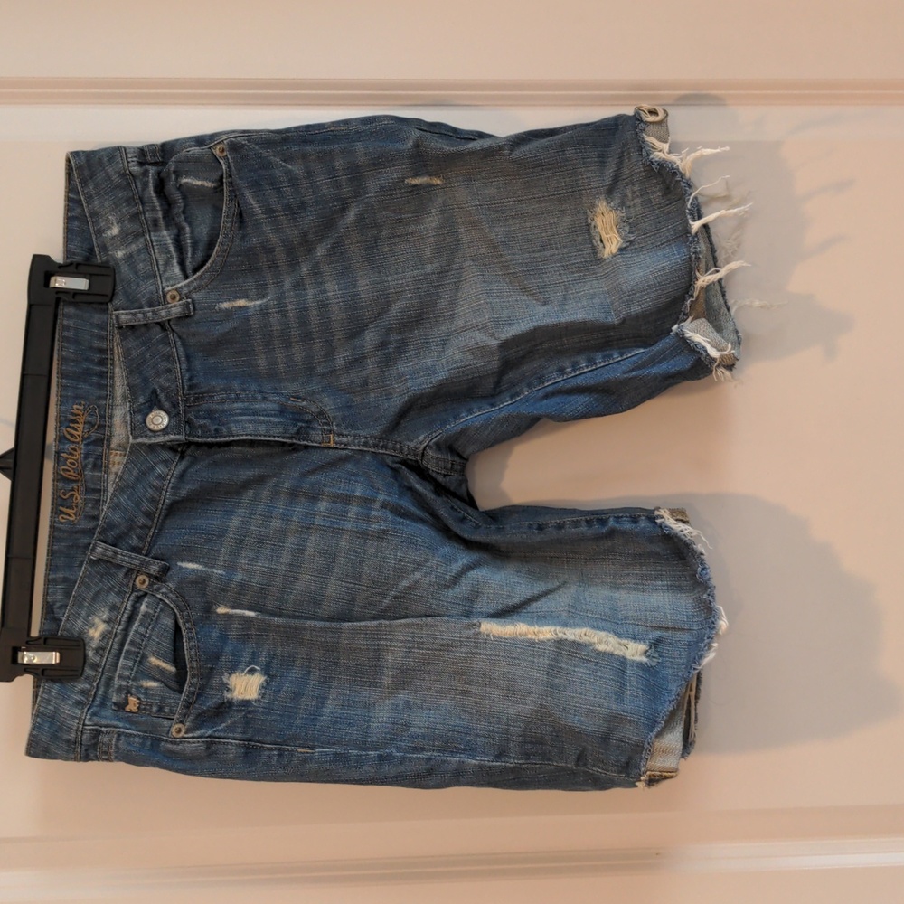 US Polo Assn- Junior Denim Shorts: Distressed Look with Frayed Hem Size: 13/14